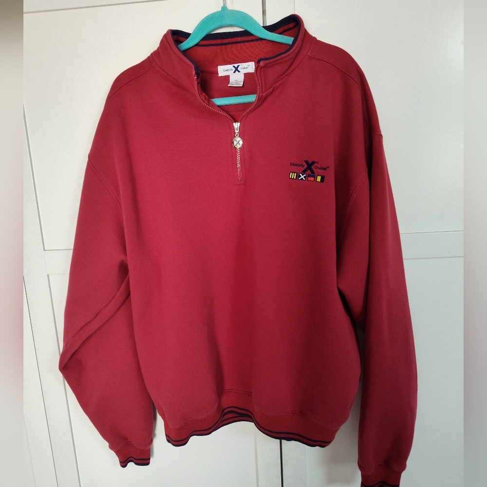 Celebrity Cruises Men's 2XL Maroon Sweatshirt 1/4 Zip Terrific Cond Thick Fleece